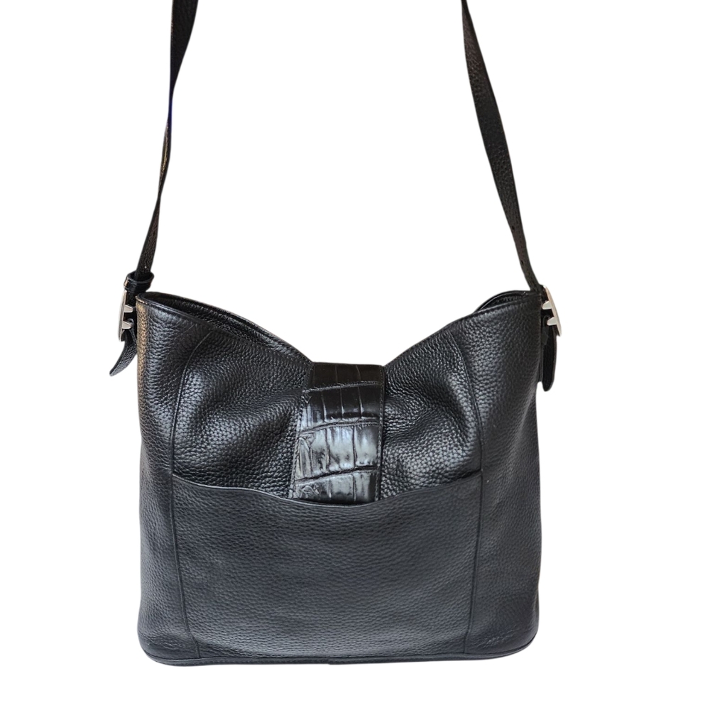 BRIGHTON Black Croc Embossed Pebbled Leather Crossbody Bag EUC - Picture 2 of 10